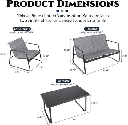 4 Pieces Lounger Chair Set w/Glass Table KZF601