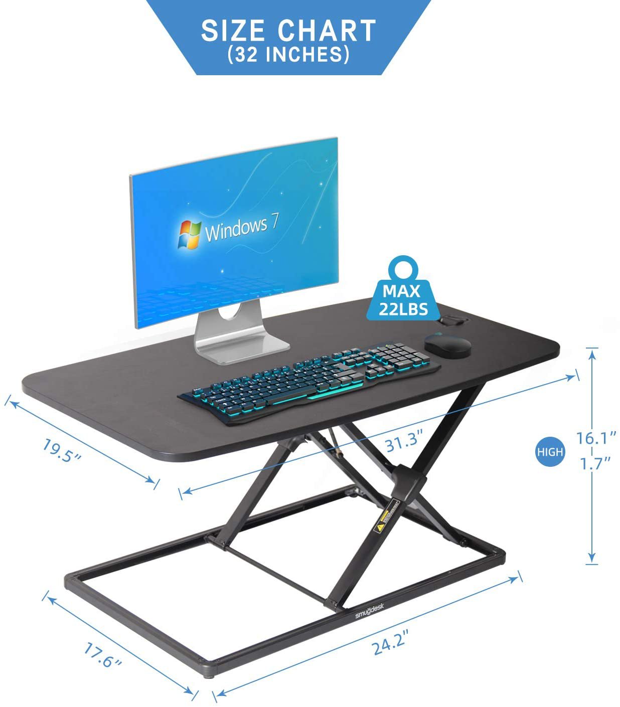 Height Adjustable Standing Computer Desk D-73S-32IN