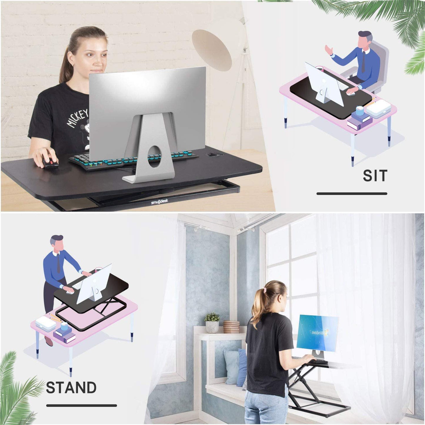 Height Adjustable Standing Computer Desk D-73S-32IN