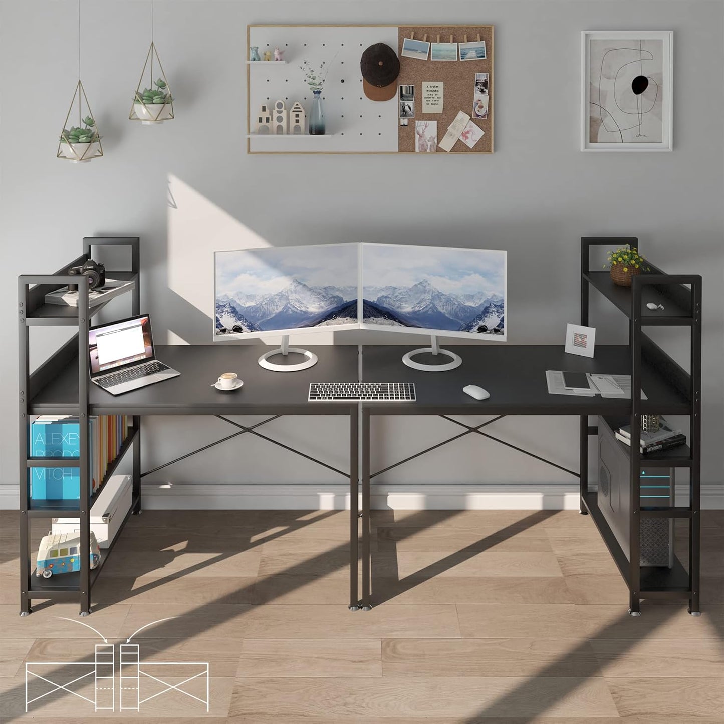 Desk with 4 Tiers Shelves F03SJ