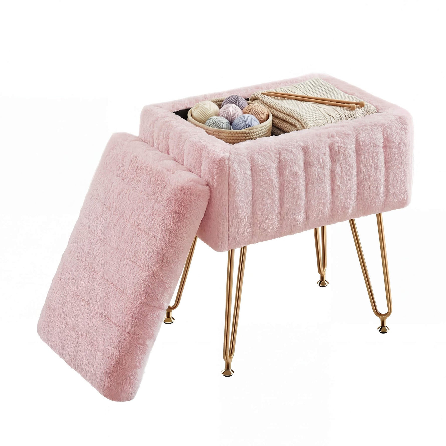 StockMAX Vanity Stool Chair with Storage and Adjustable Metal Feet