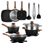 StockMAX 17-Piece Non-Stick Cookware Set with Detachable Handles