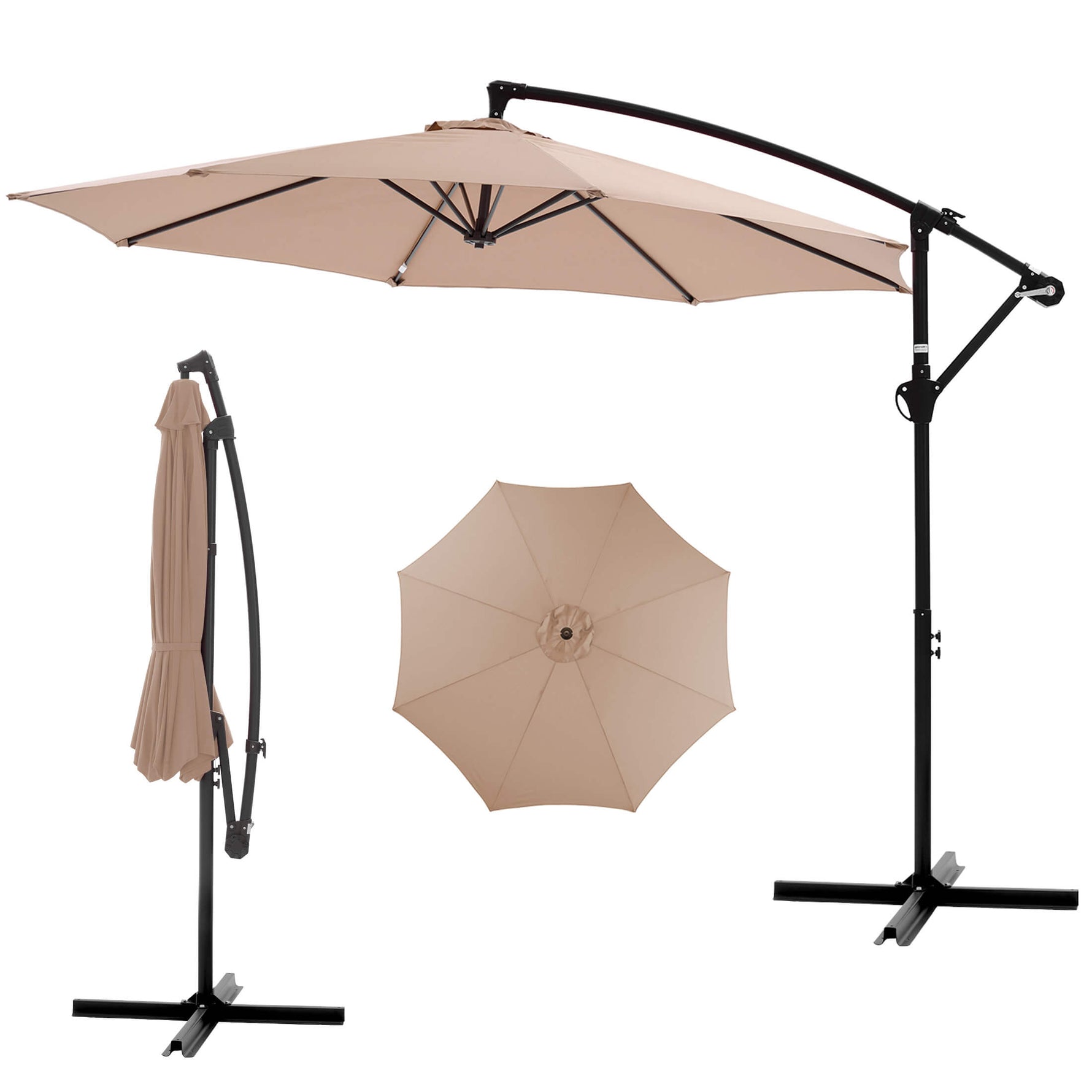 StockMAX 10ft Cantilever Patio Umbrella with Crank Lift Mechanism for Garden, Backyard, Poolside