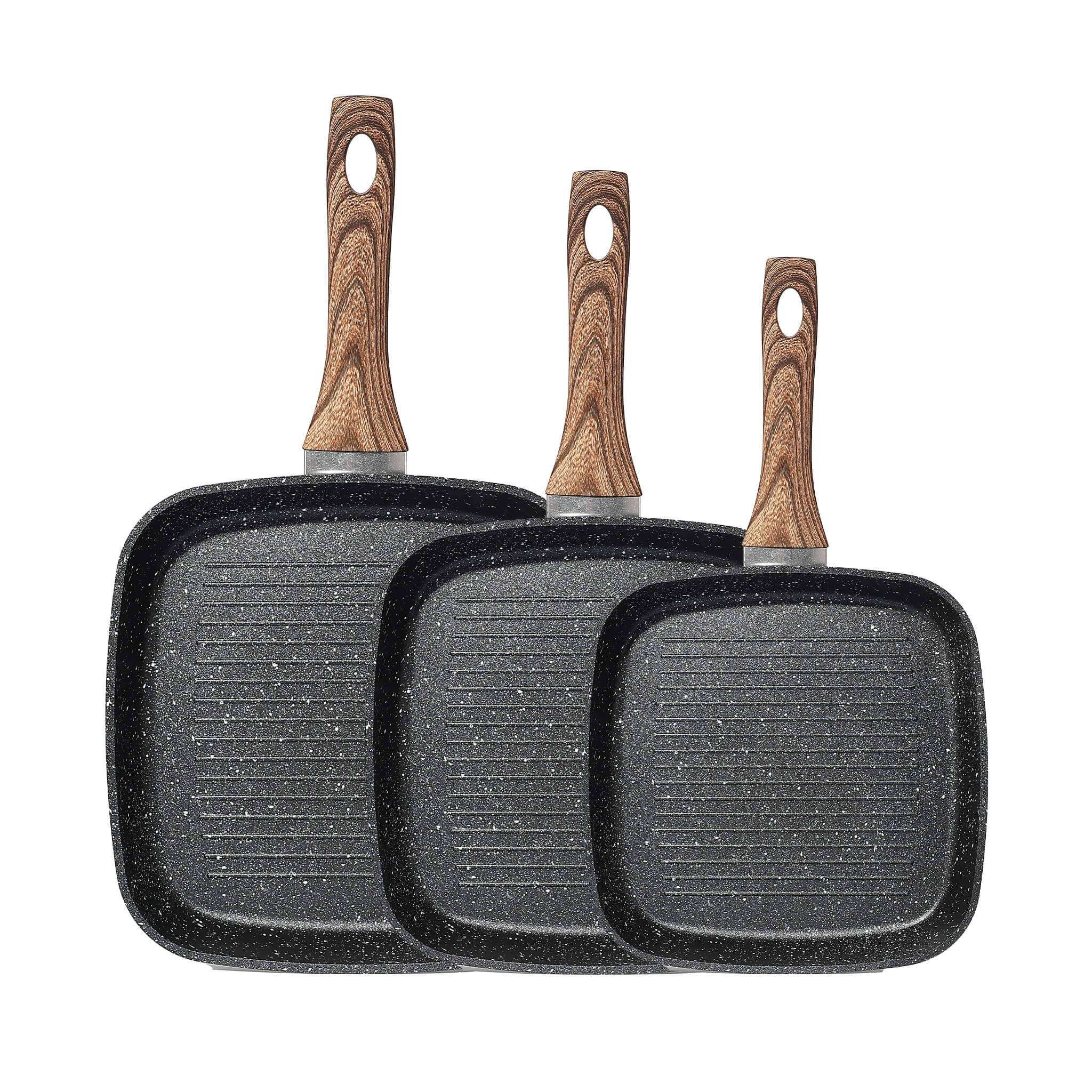 StockMAX Nonstick Cookware Set, Square Frying Pan Set with Wooden Handle