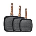 StockMAX Nonstick Cookware Set, Square Frying Pan Set with Wooden Handle