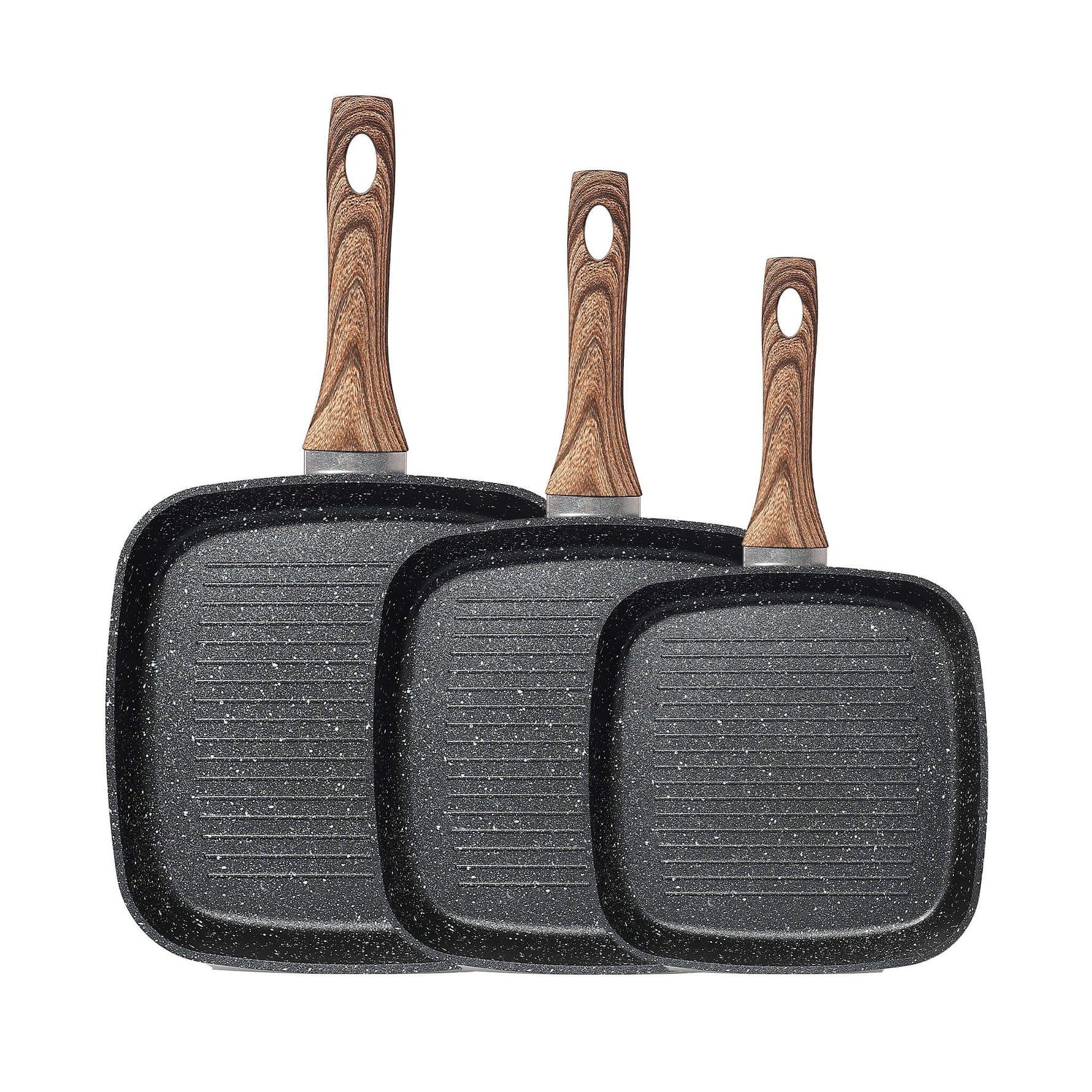 StockMAX Nonstick Cookware Set, Square Frying Pan Set with Wooden Handle