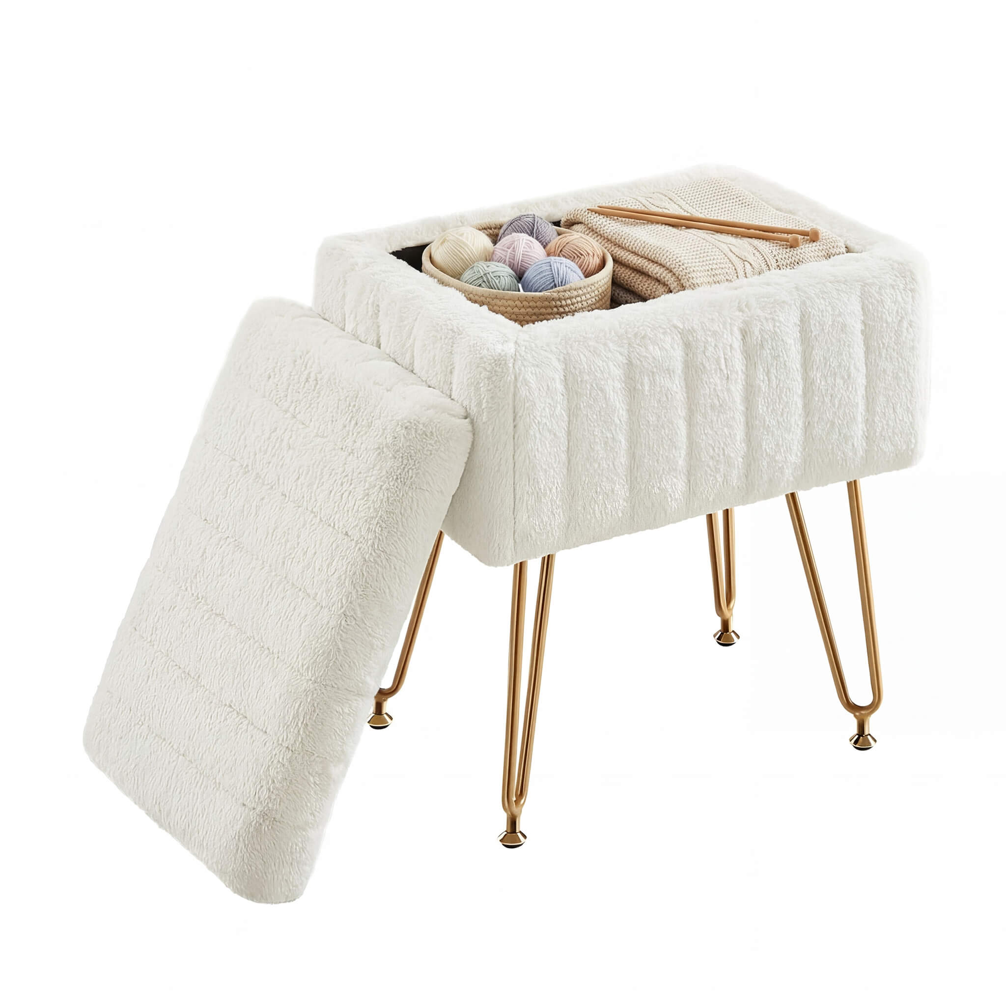 StockMAX Vanity Stool Chair with Storage and Adjustable Metal Feet