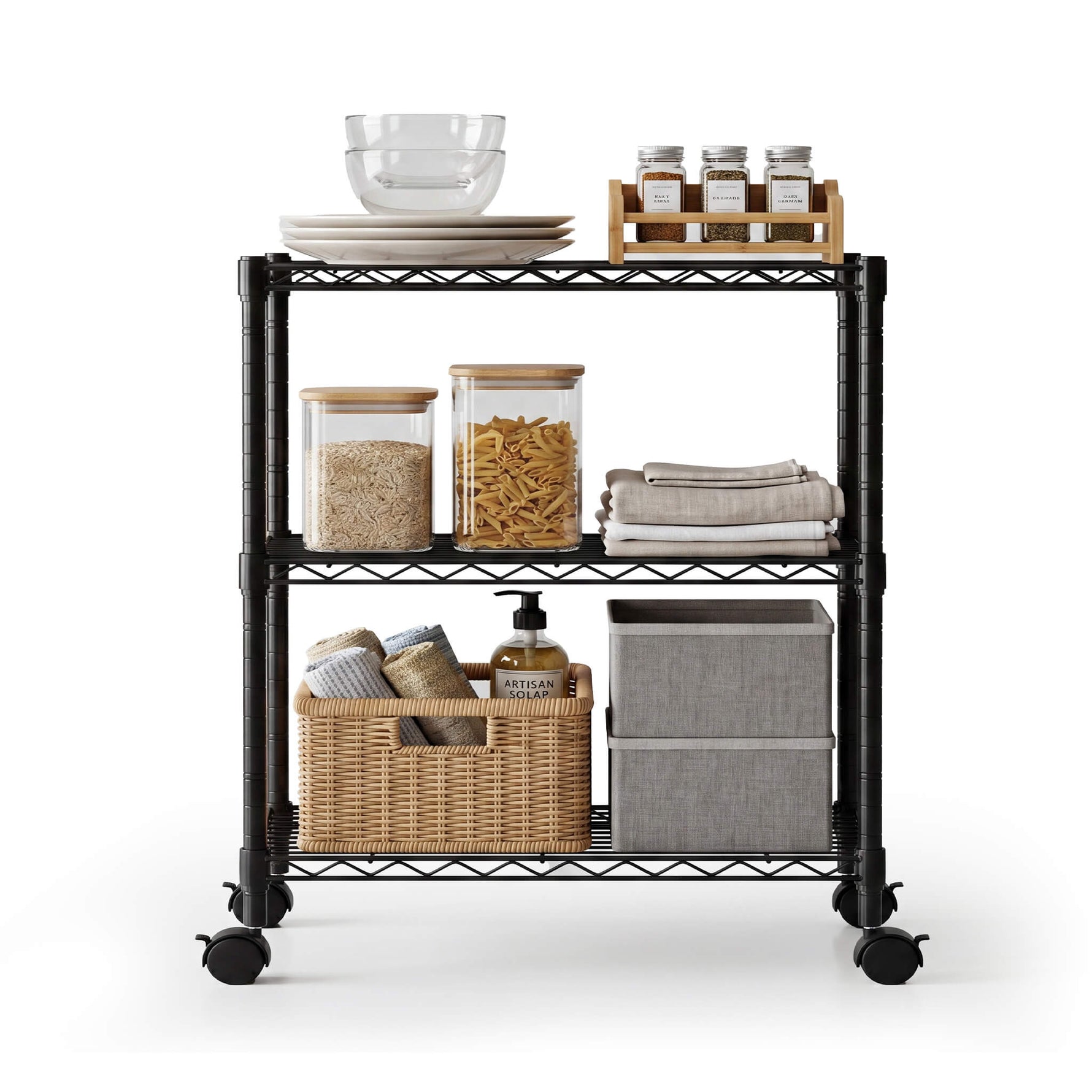 StockMAX Heavy Duty Rolling Wire Storage Shelves for Kitchen/Pantry/Basement
