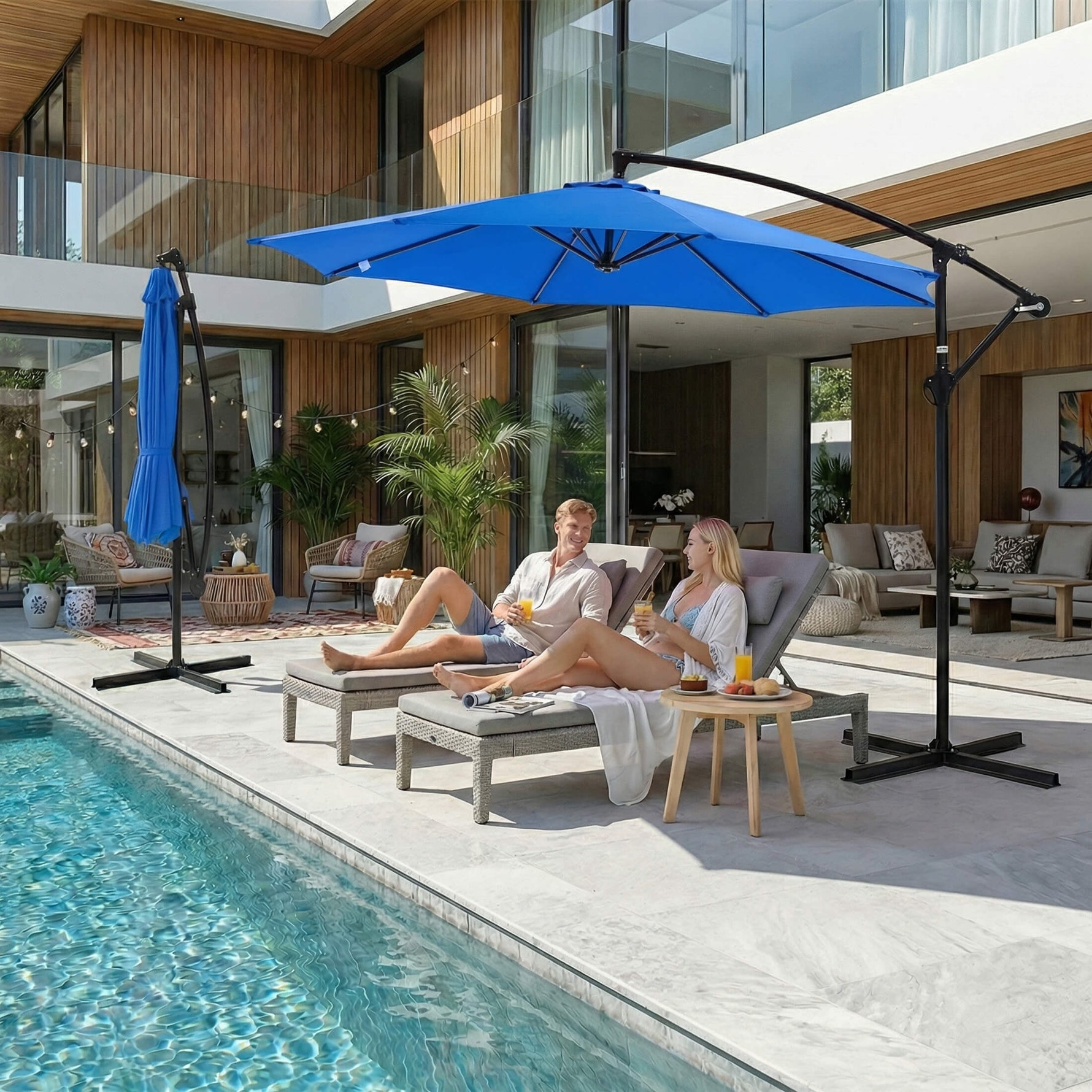 StockMAX 10ft Cantilever Patio Umbrella with Crank Lift Mechanism for Garden, Backyard, Poolside