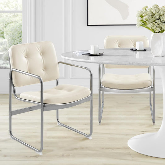 Modern Dining Chairs with Button Tufted PU Leather and Metal Legs Upholstered Dining Chair  123T