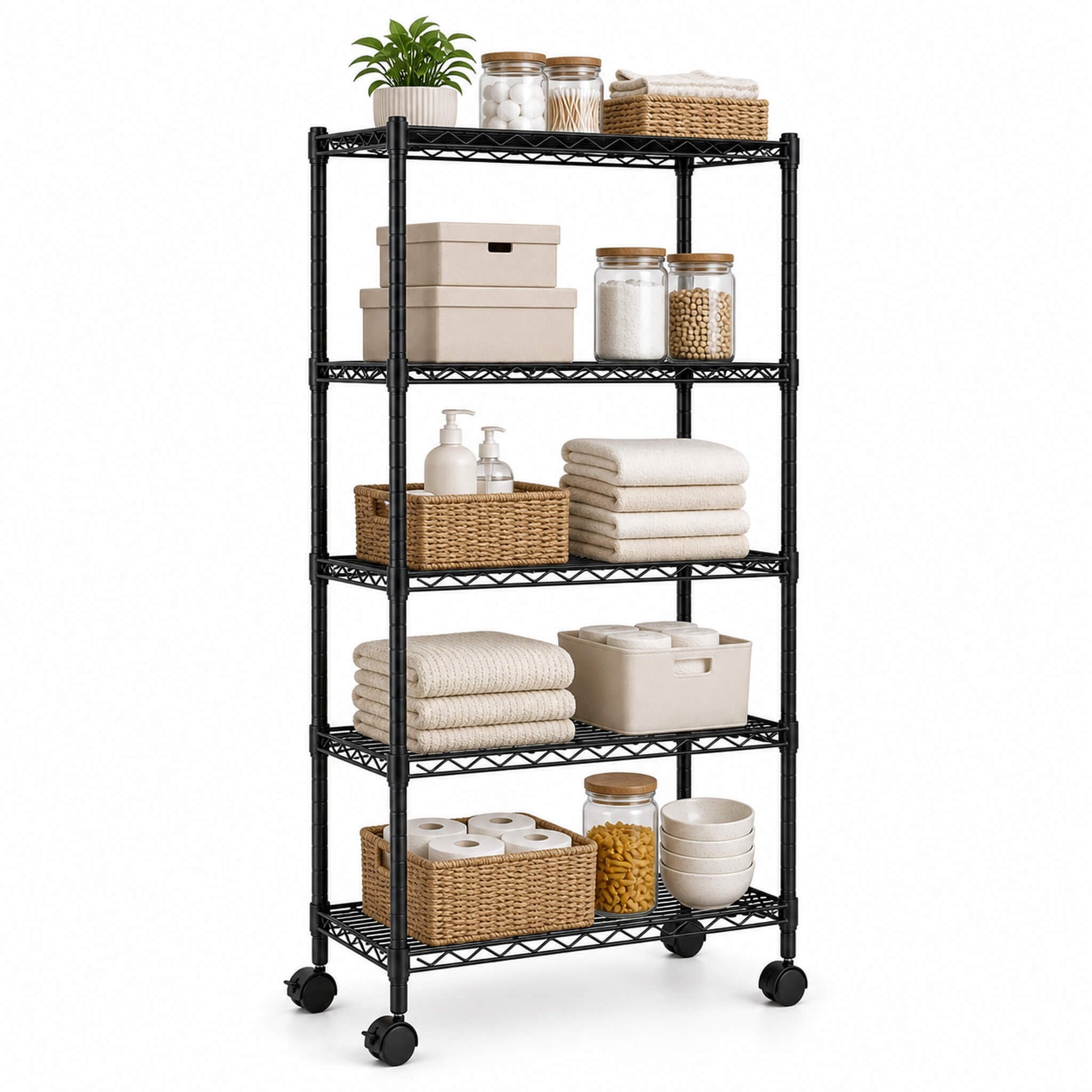 StockMAX Heavy Duty Rolling Wire Storage Shelves for Kitchen/Pantry/Basement