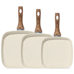 StockMAX Nonstick Cookware Set, Square Frying Pan Set with Wooden Handle