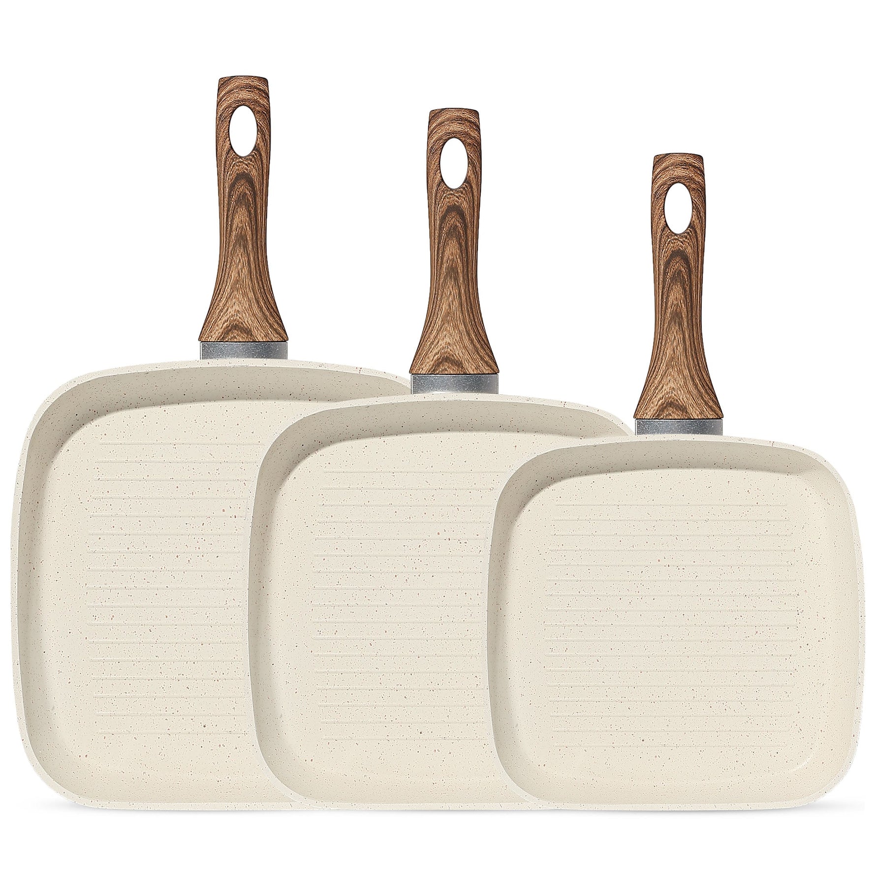 StockMAX Nonstick Cookware Set, Square Frying Pan Set with Wooden Handle