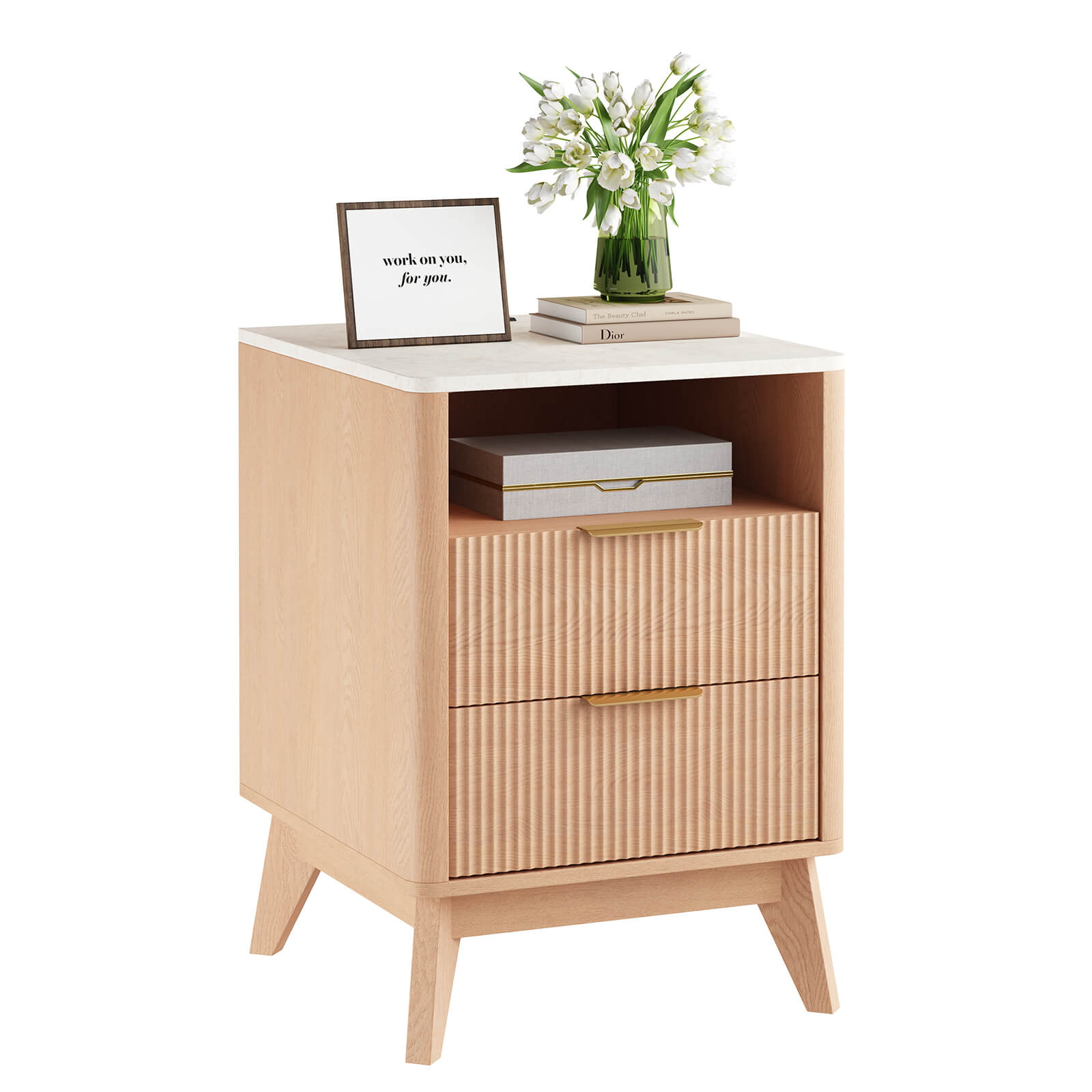 StockMAX Nightstand with AC Outlets – Mid-Century Design