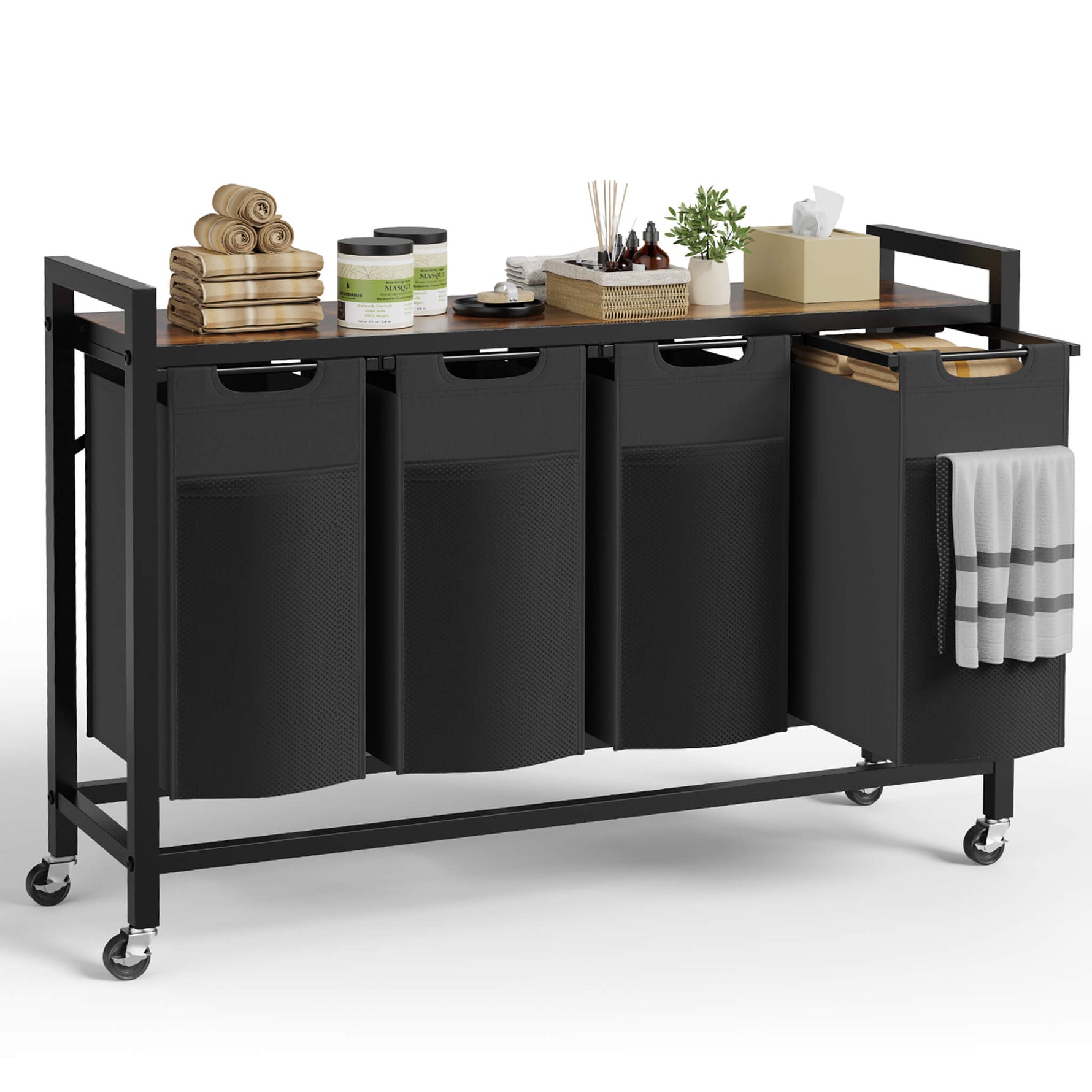 StockMAX Rolling Laundry Basket with Shelf with Multiple Drawers