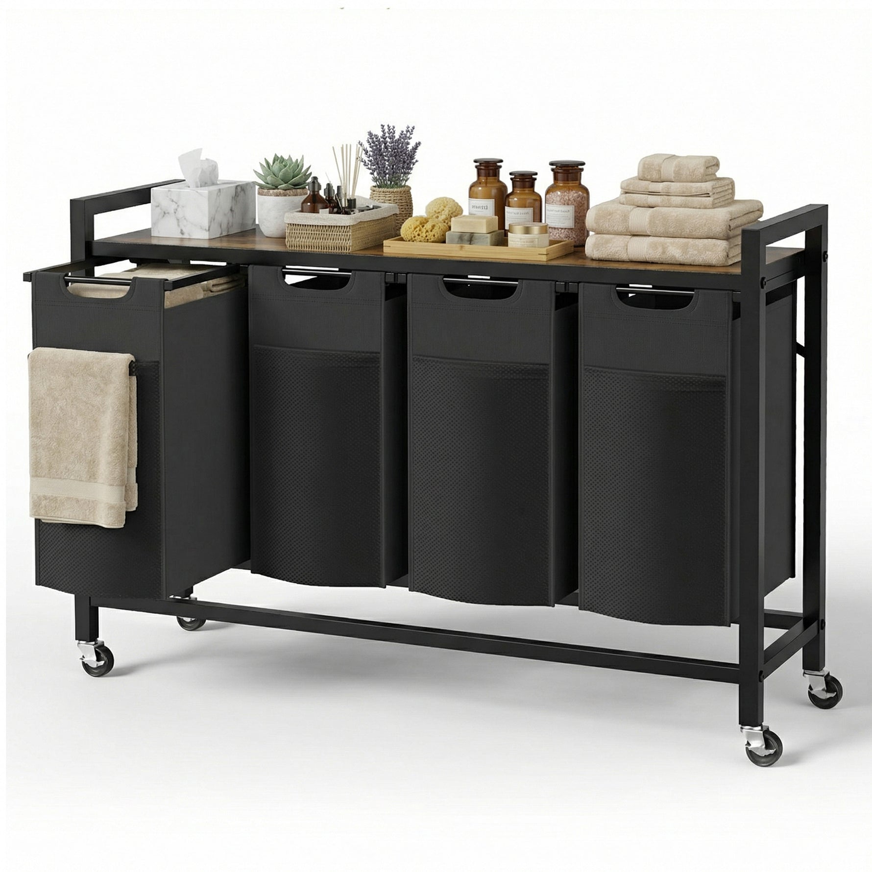 StockMAX Rolling Laundry Basket with Shelf with Multiple Drawers