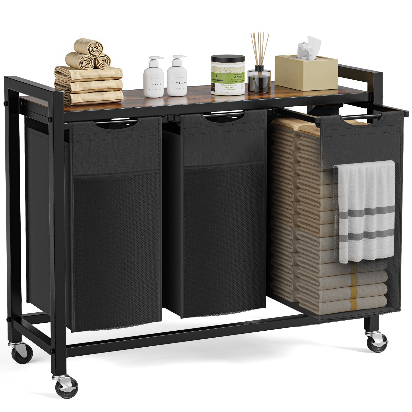 StockMAX Rolling Laundry Basket with Shelf with Multiple Drawers