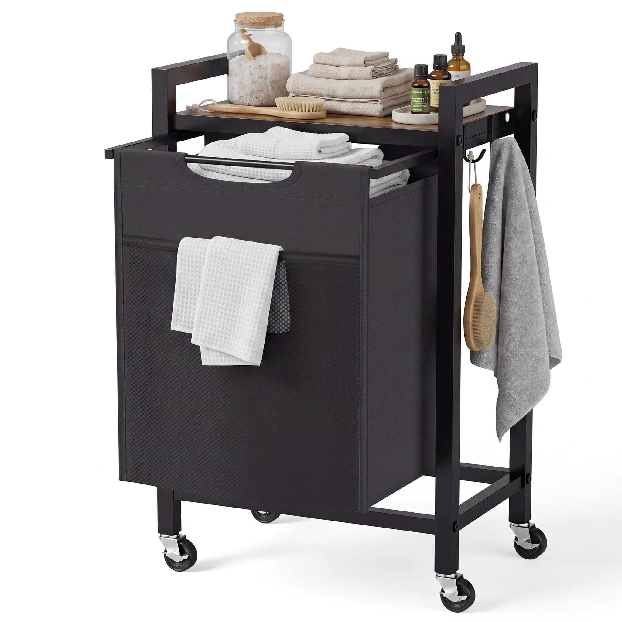StockMAX Rolling Laundry Basket with Shelf with Multiple Drawers
