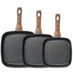 StockMAX Nonstick Cookware Set, Square Frying Pan Set with Wooden Handle