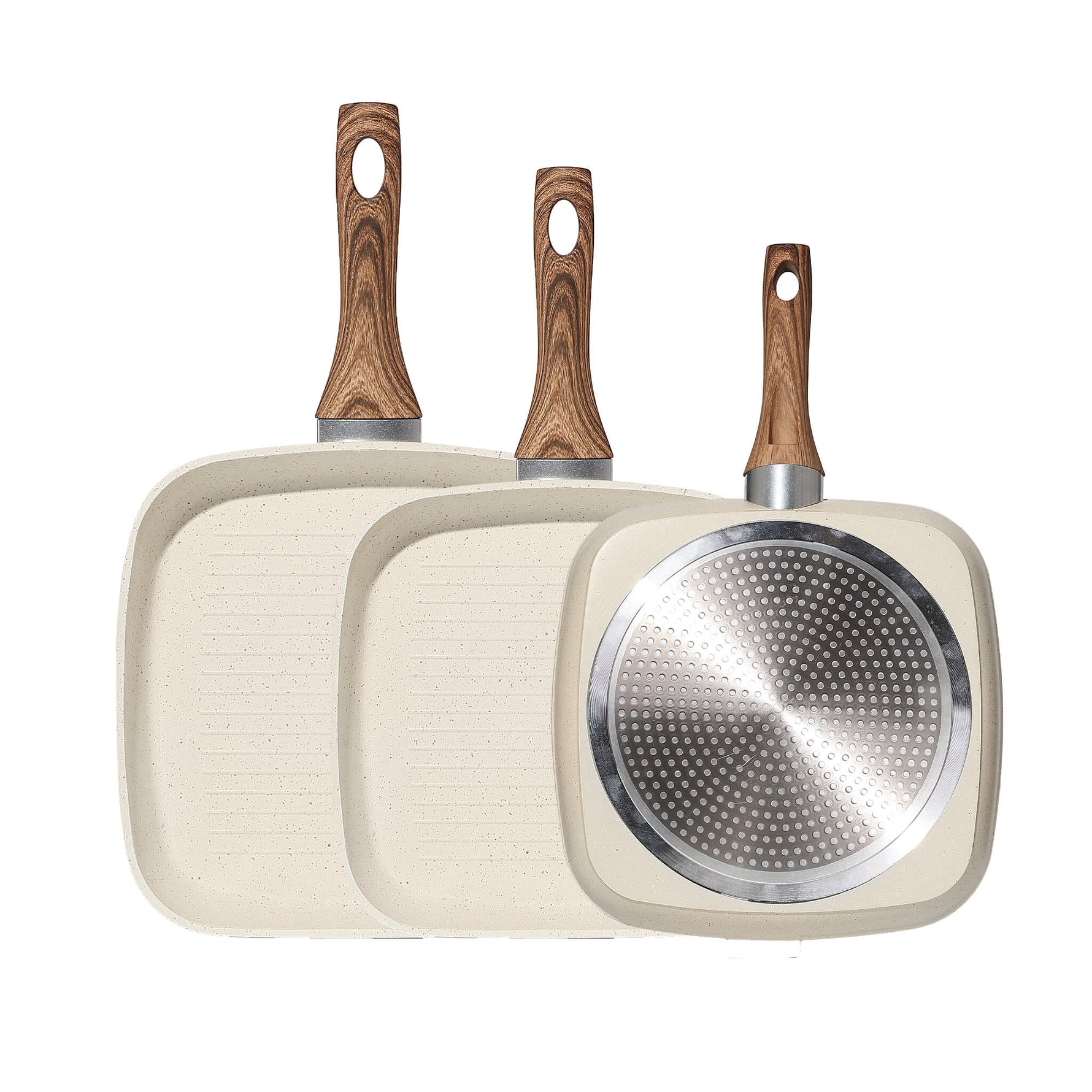 StockMAX Nonstick Cookware Set, Square Frying Pan Set with Wooden Handle