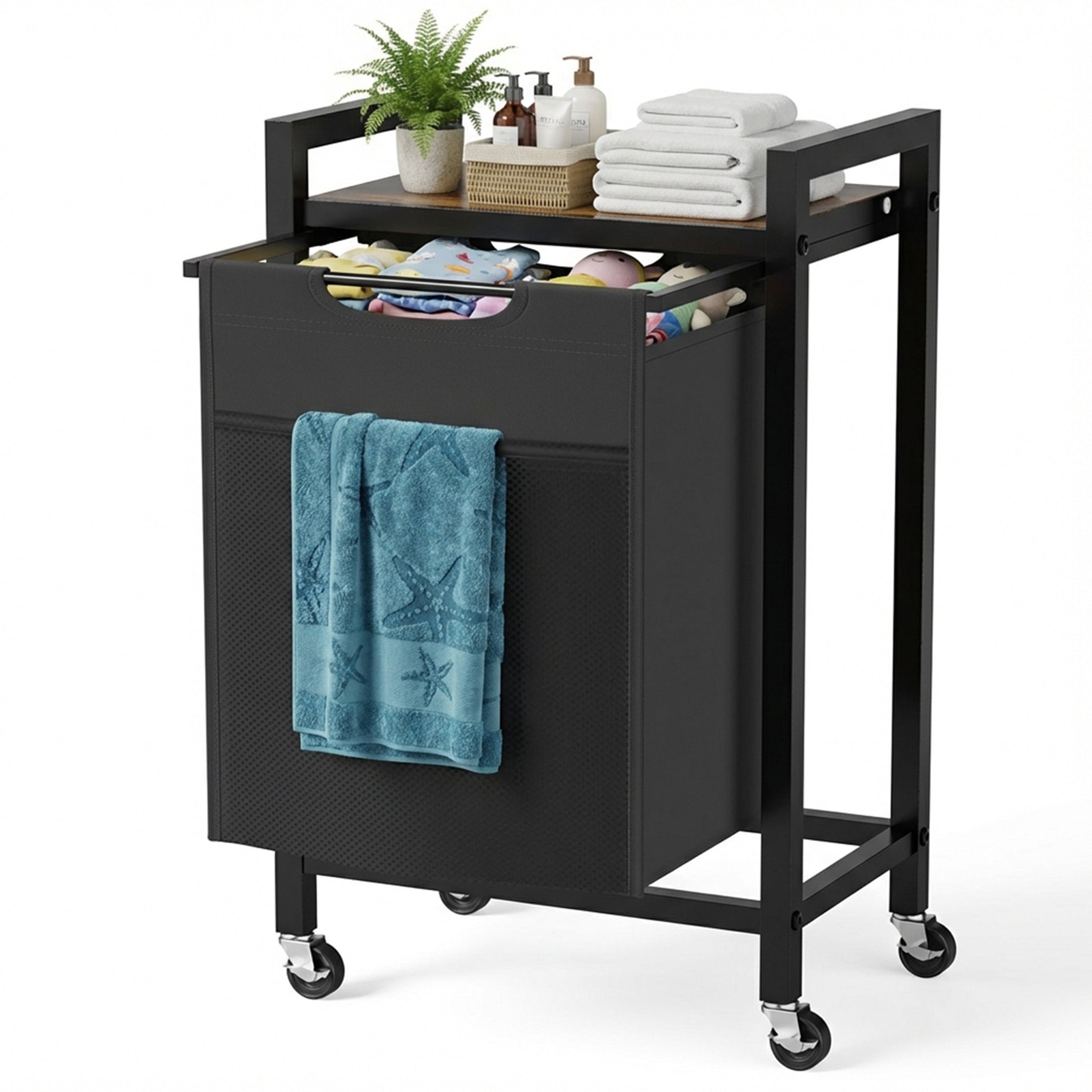 StockMAX Rolling Laundry Basket with Shelf with Multiple Drawers