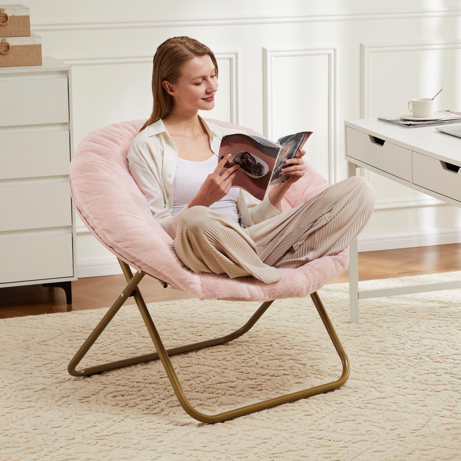StockMAX Foldable Saucer Moon Chair for Living Room