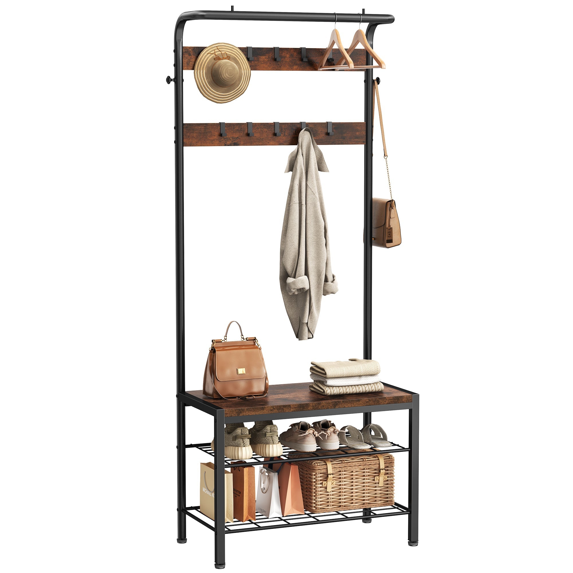 StockMAX Modern Coat Rack with Shoe Bench, Hall Tree for Living Room