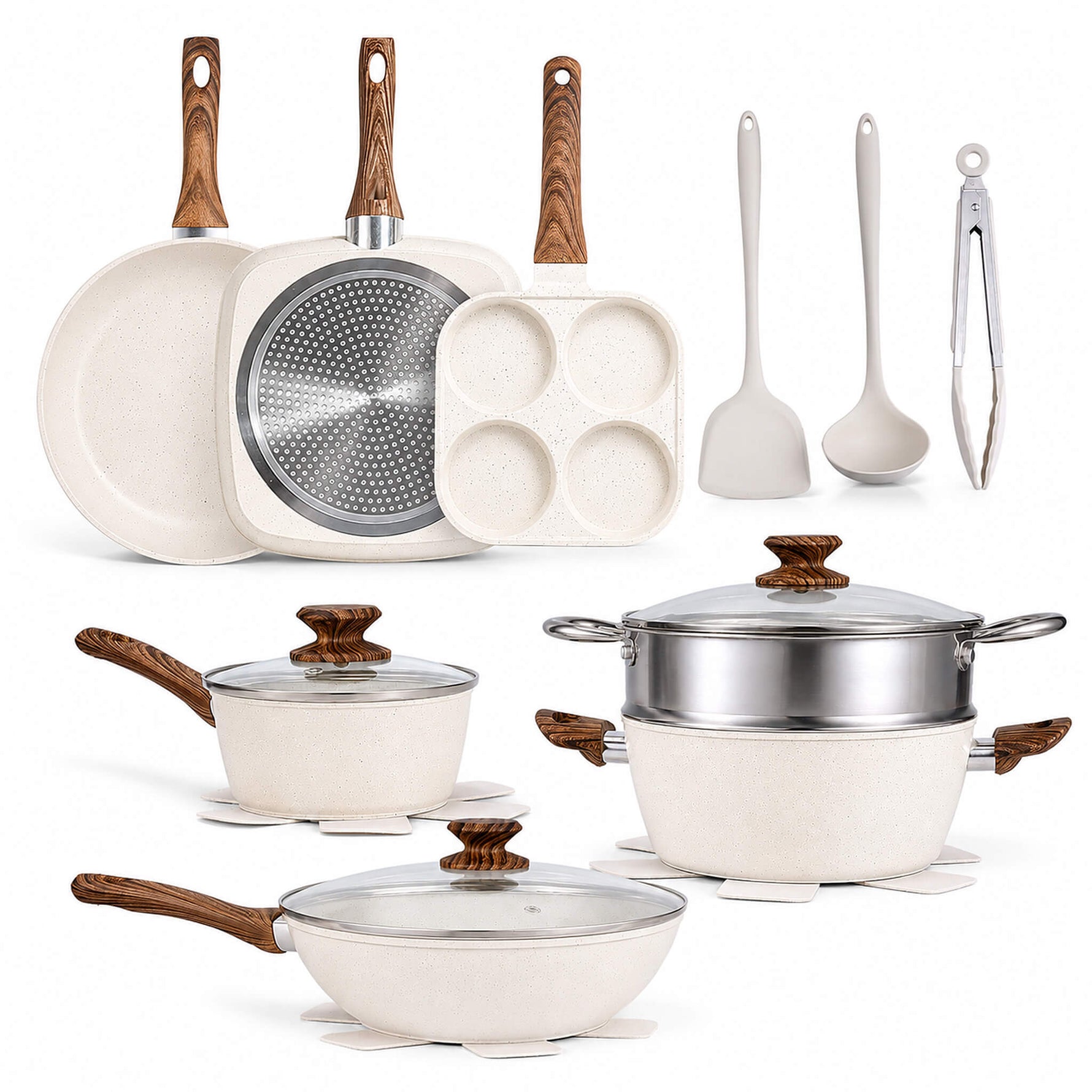 StockMAX 17-Piece Non-Stick Cookware Set with Detachable Handles