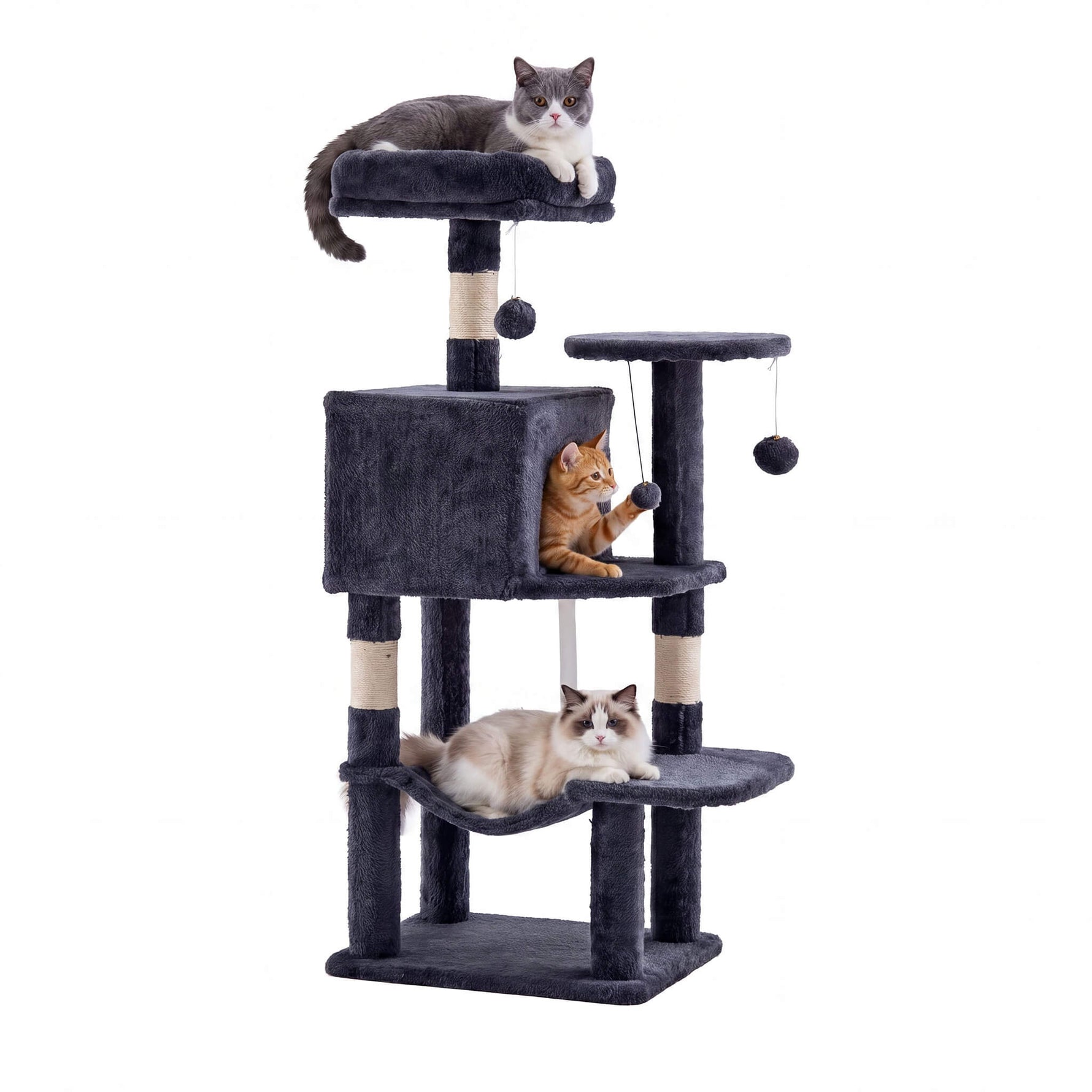 StockMAX 44" Muti-functional Cat Tree Tower with Sisal Scratcing Post and Condo