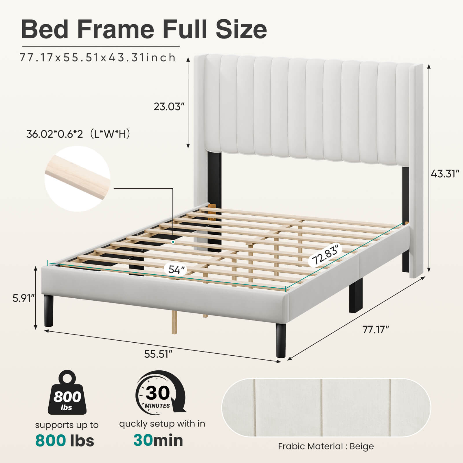 StockMAX Upholstered Platform Bed Frame，Modern Accent Indoor Bedroom Furniture