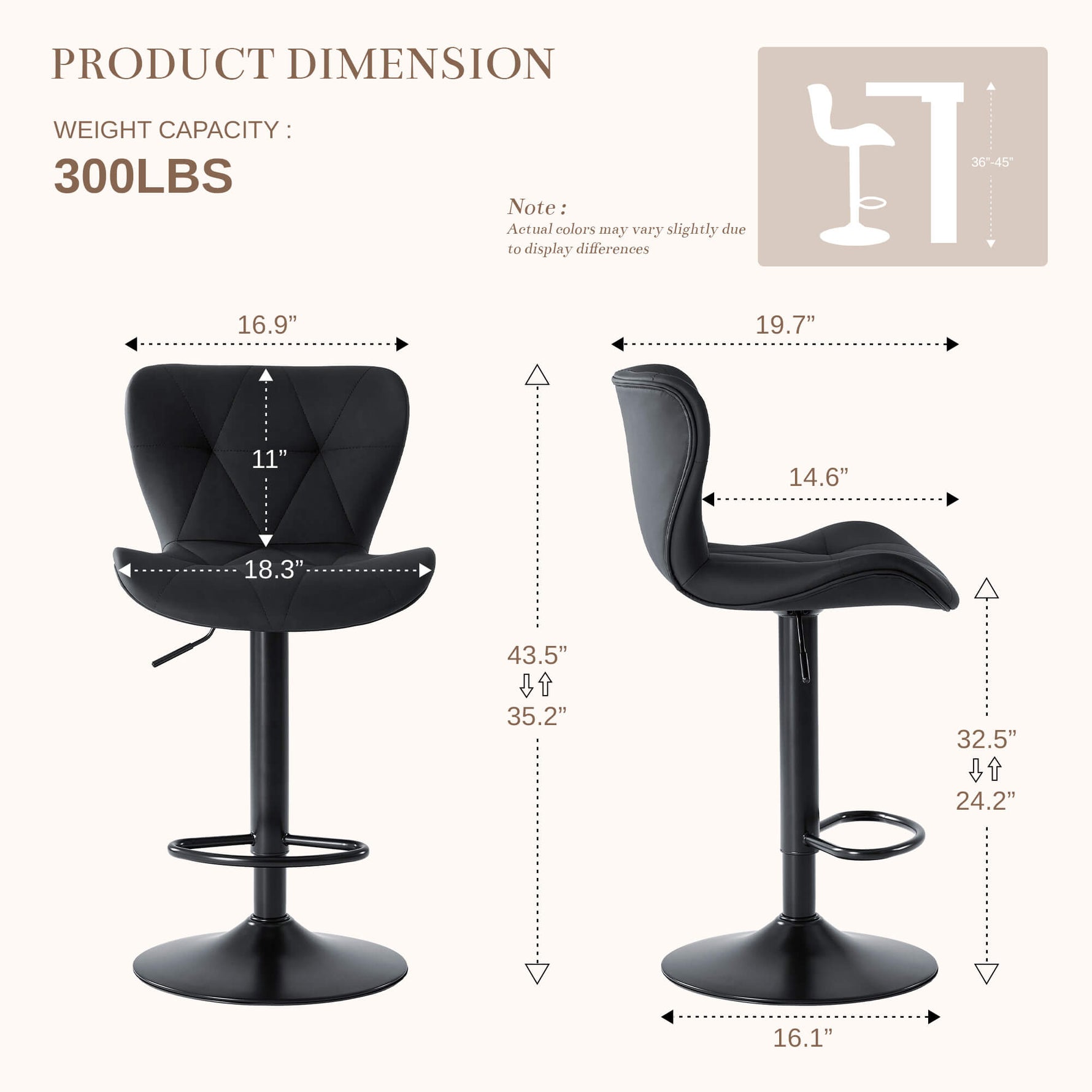 StockMAX Faux Leather Diamond-Quilted Bar Stool-set of 2