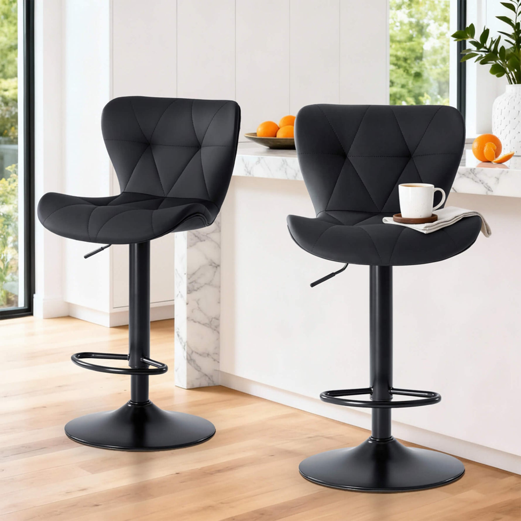 StockMAX Faux Leather Diamond-Quilted Bar Stool-set of 2