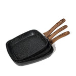 StockMAX Nonstick Cookware Set, Square Frying Pan Set with Wooden Handle