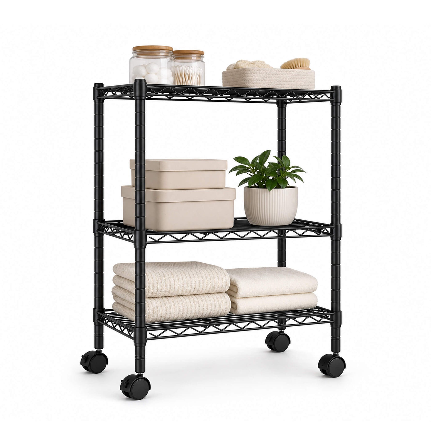 StockMAX Heavy Duty Rolling Wire Storage Shelves for Kitchen/Pantry/Basement