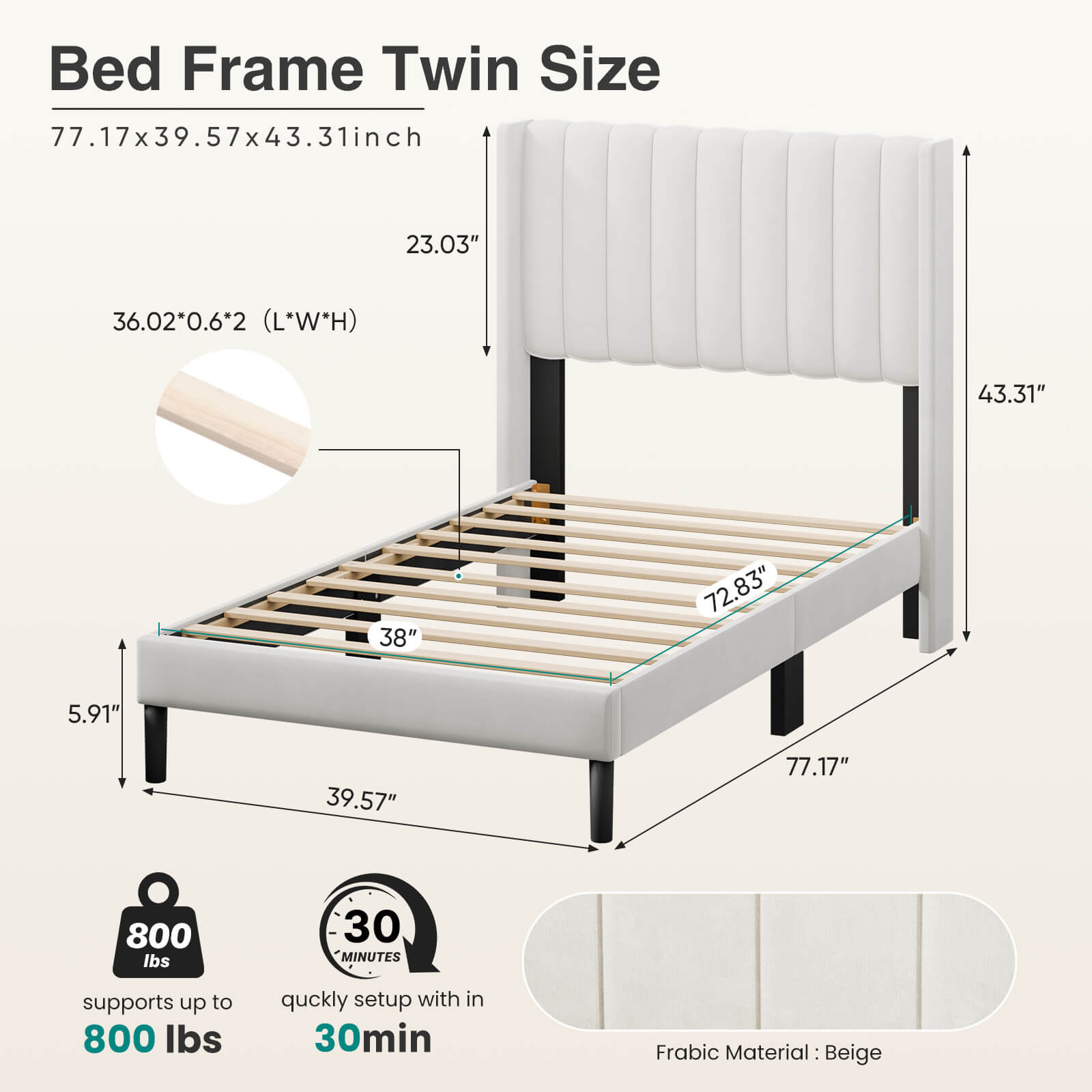 StockMAX Upholstered Platform Bed Frame，Modern Accent Indoor Bedroom Furniture
