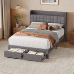 StockMAX Upholstered Heavy Duty Platform Bed Frame with Drawers