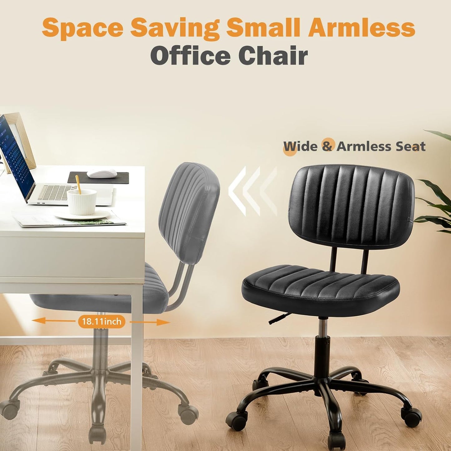 Small Office Desk Chair with Wheels Armless Comfy Computer Chair  2193