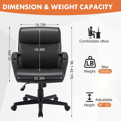 Executive Office Chair with Padded Armrests Mid Back Lumbar Support Chair 2639