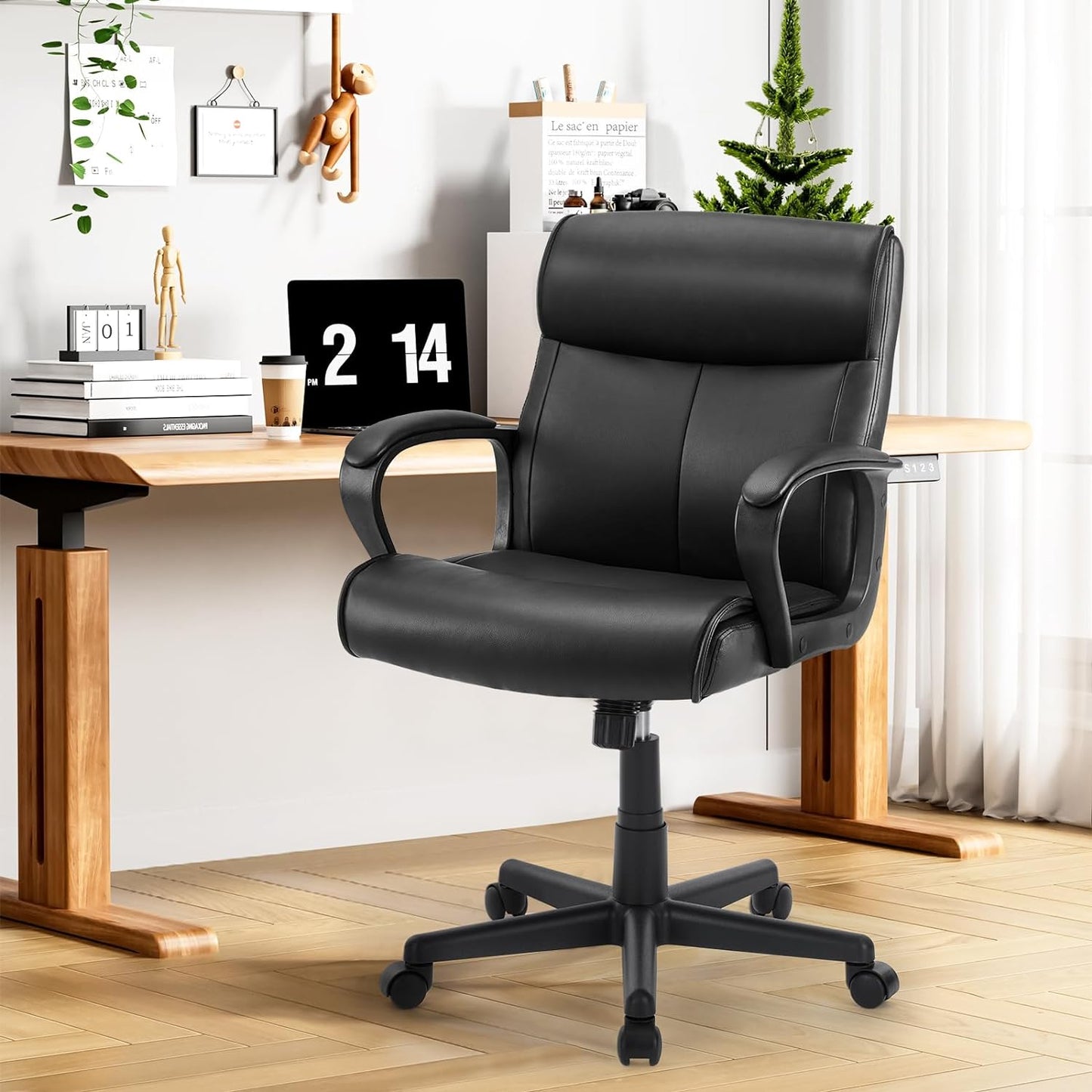 Executive Office Chair with Padded Armrests Mid Back Lumbar Support Chair 2639