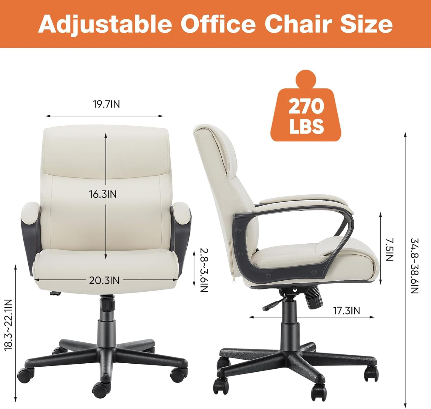 Executive Office Chair with Padded Armrests Mid Back Lumbar Support Chair 2639