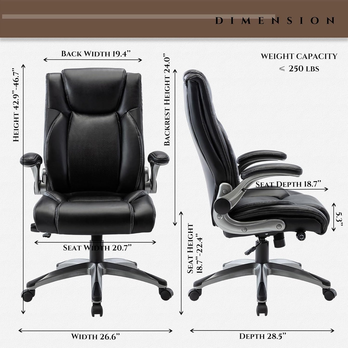 Leather Executive Office Chair - High Back Home Computer Desk Chair with Padded Flip-up Arms  287