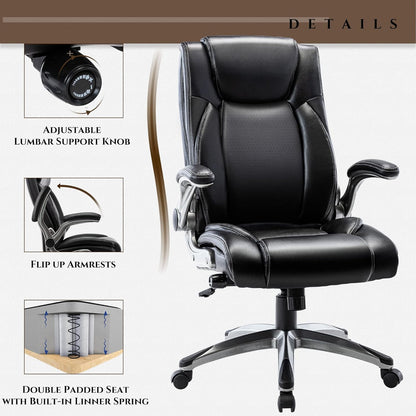 Leather Executive Office Chair - High Back Home Computer Desk Chair with Padded Flip-up Arms  287