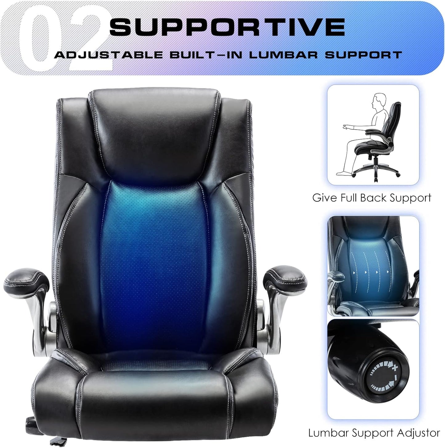 Leather Executive Office Chair - High Back Home Computer Desk Chair with Padded Flip-up Arms  287