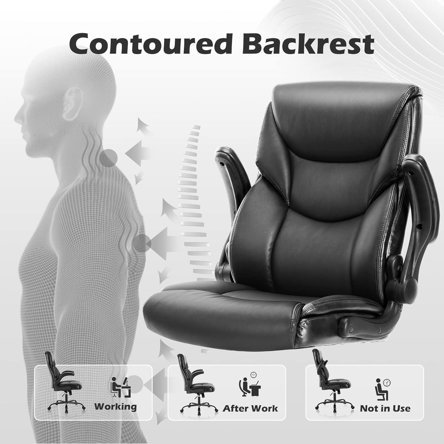 Ergonomic Adjustable Computer Desk Chairs with High Back Flip-up Armrests 2892