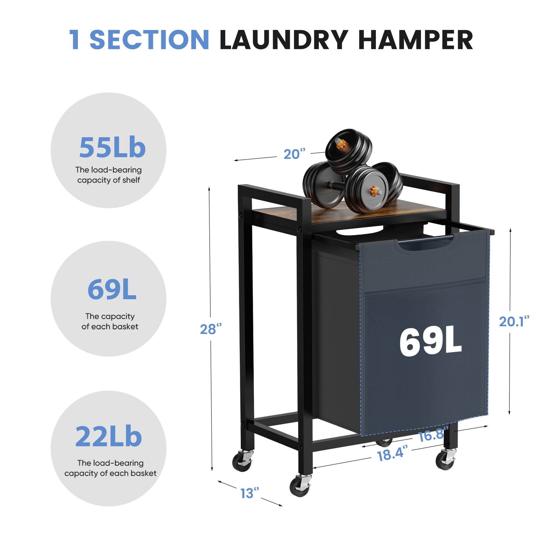 StockMAX Rolling Laundry Basket with Shelf with Multiple Drawers