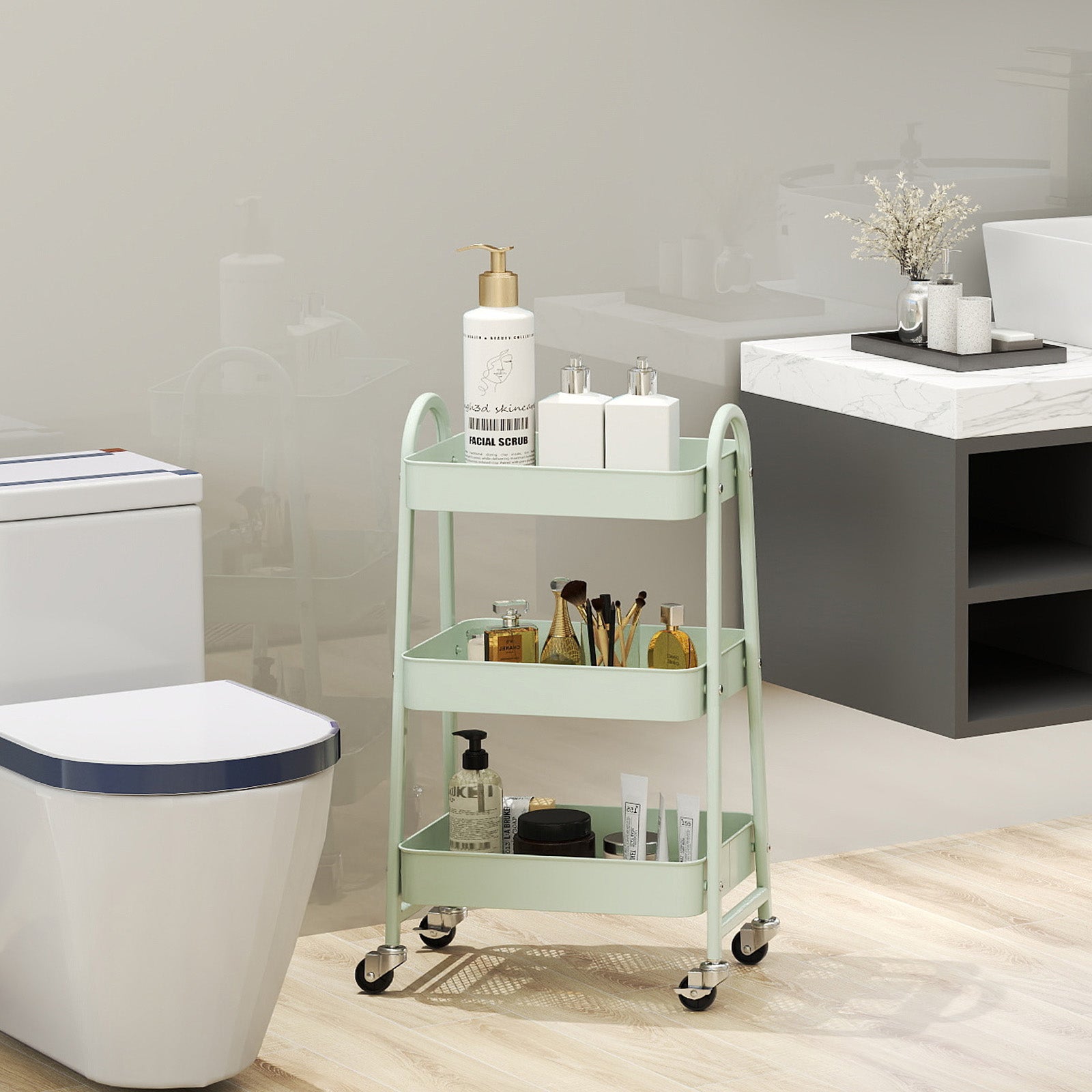 StockMAX 3-Tier Rolling Storage Cart with Lockable Wheels