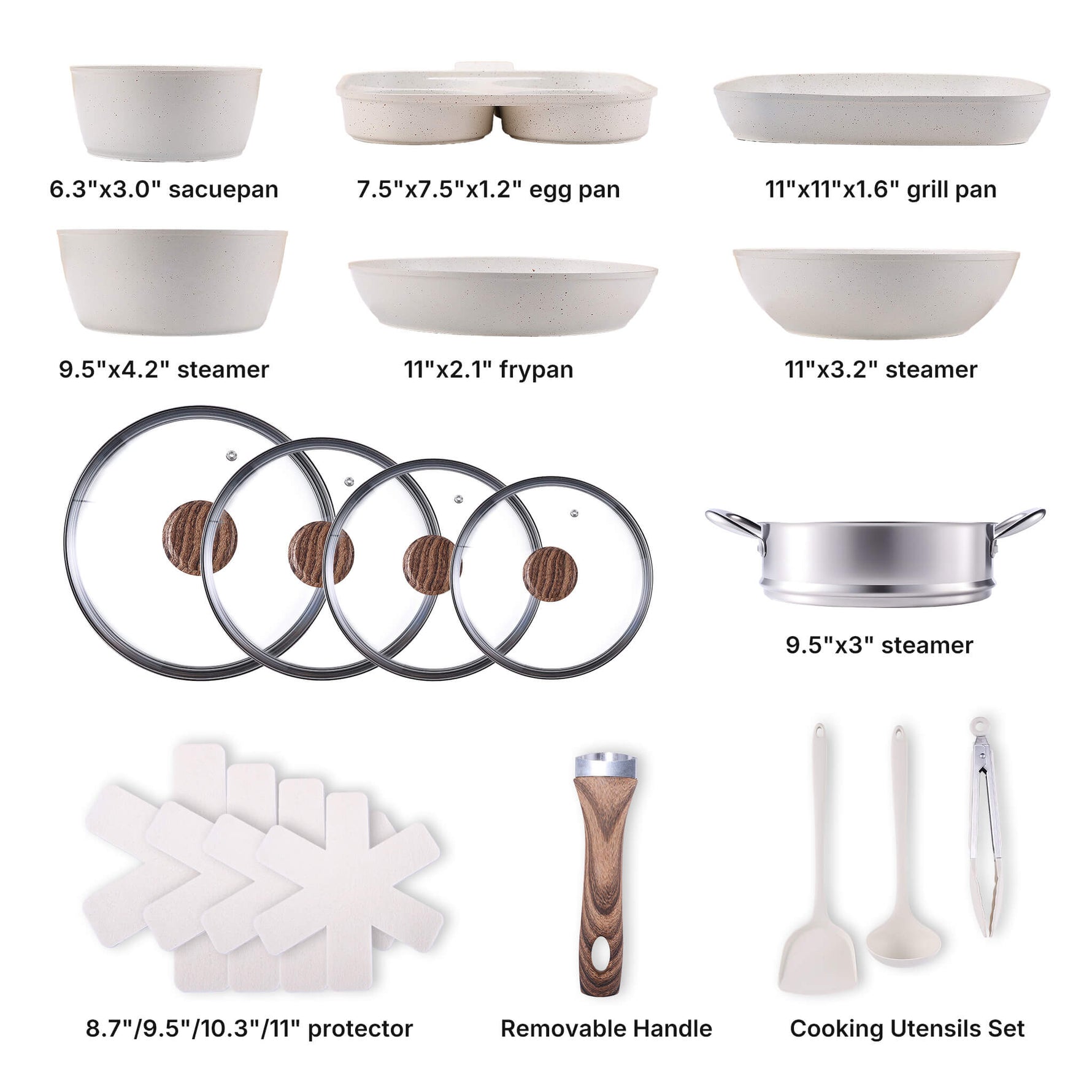 StockMAX 17-Piece Non-Stick Cookware Set with Detachable Handles
