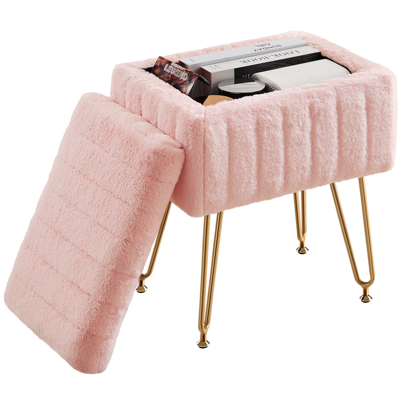 StockMAX Vanity Stool Chair with Storage and Adjustable Metal Feet