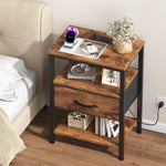 StockMAX Modern Nightstand with Power Outlets and Fabric Drawer