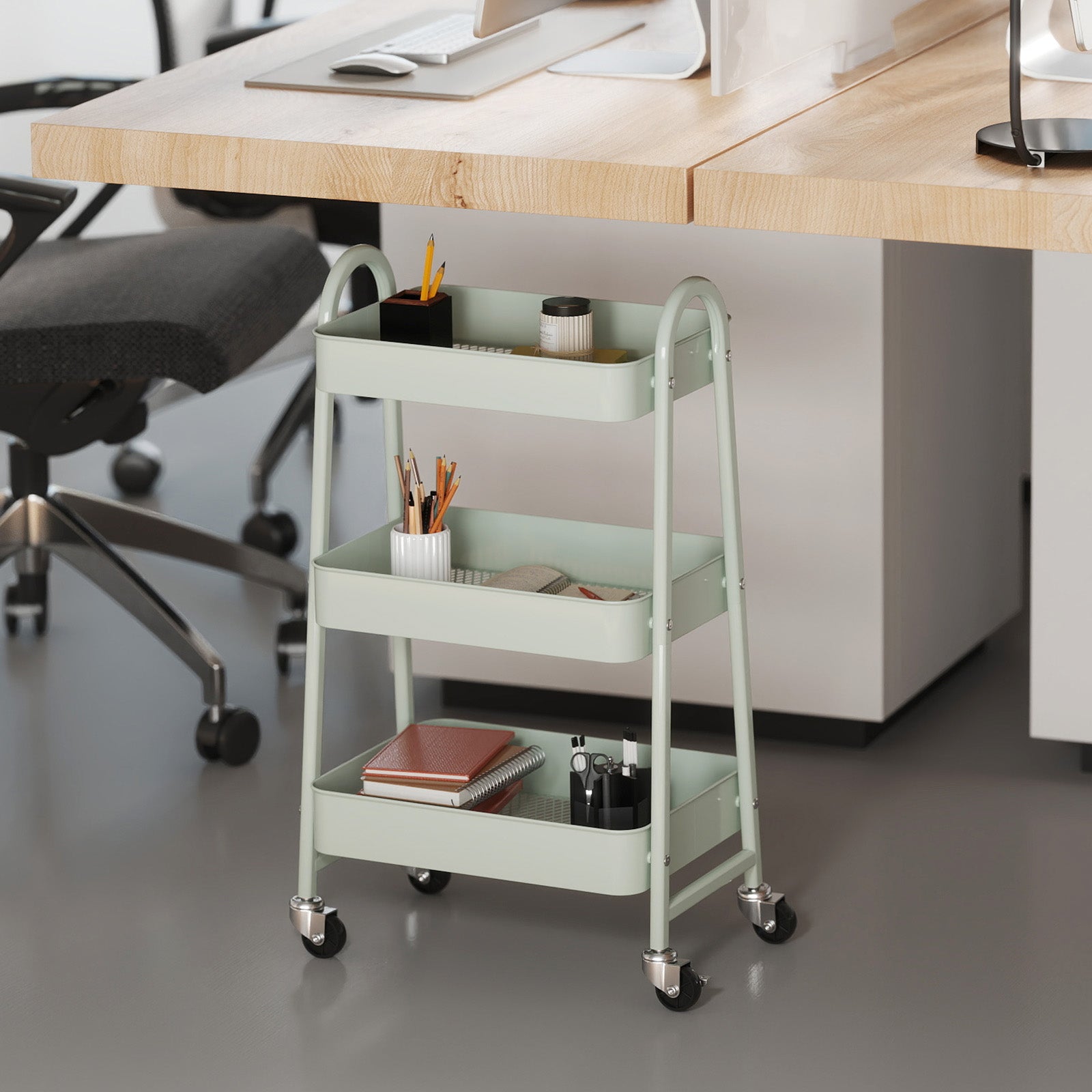 StockMAX 3-Tier Rolling Storage Cart with Lockable Wheels